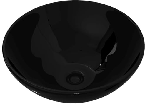 vidaXL Lavabo de Baño Moderno Redondo Cerámica Negro Brillo Lavamanos de Aseo