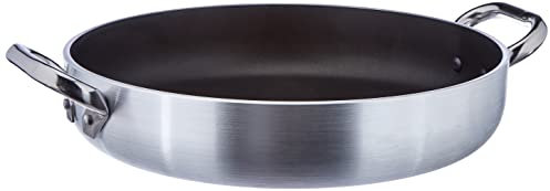 Agnelli pots Pentole ALSA2110S32 - Padella in platino con fondo rettificato, alluminio, argento, spessore 5 mm, con 2 manici in acciaio inossidabile, 32 cm