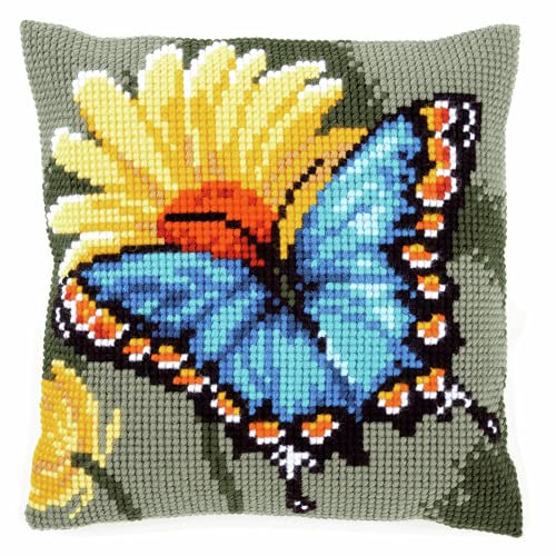 VERVACO Kit Cuscino Punto Croce Farfalla E Fiore Giallo Set Ricamo Principianti Cuscini Gobelin Decorativi ca. 40 x 40 cm Accessori per Lavoretti Creativi DIY Casa Decor Hobby Adulti Cross Stitch