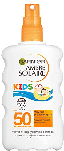 Garnier Ambre Solaire Kids Water Resistant Sun Cream Spray SPF50+, High Sun Protection Kids Suncream Spray SPF50+ 200 ml