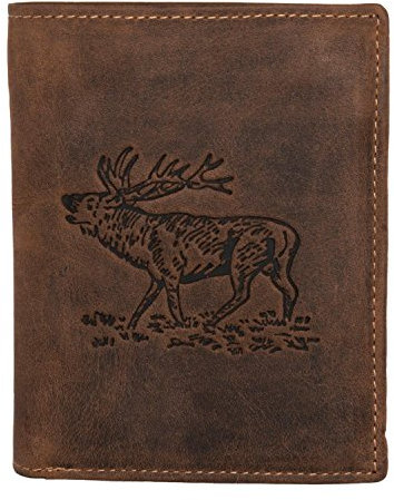 Greenburry VINTAGE 1701-STAG Leder Geldbörse Portemonnaie Hochformat Hirsch-Prägung Braun