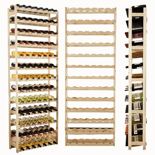 MODO24 Flaschenregal, Weinregal Holz für 91 Flaschen, Weinschrank, Weinständer, Getränkeregal, Weinflaschenhalter, Flaschen Organizer, Flaschenständer, Abmessungen 198x72x25 cm, Farbe: Natur