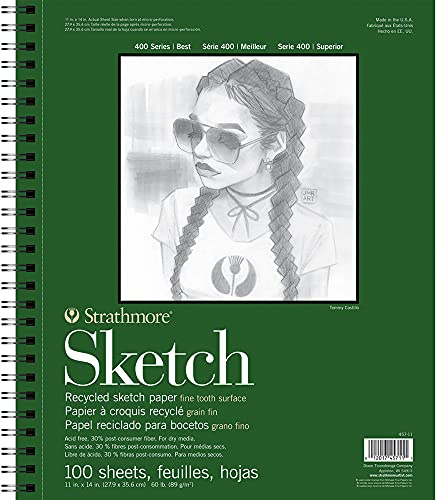 Strathmore 400 Series Sketch Pad, Recycled Paper, 11x14 inch, 100 Sheets - Artist Sketchbook for Drawing, Illustration, Art Class Students