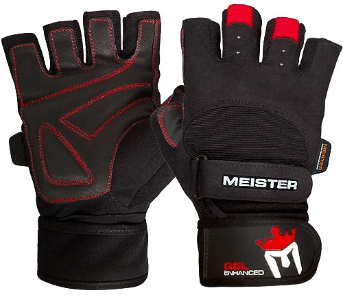 Meister Guantes de Levantamiento de Pesas con Envoltura de Muñeca con Acolchado de Gel