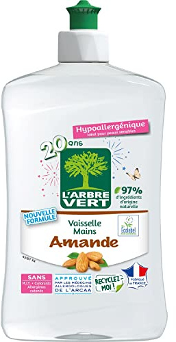 L'Arbre Vert Vaisselle Mains Ecolabel Amande - Hypoallergénique - 97% d'ingrédients d'origine naturelle - 500mL