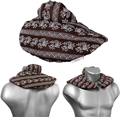 Cojín cervical de calor con cuello, moreno con flores. Almohada térmica con huesos de cerezas Cojín de nuca Saco térmico de semillas