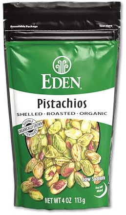 Eden Organic Pistachios, Shelled, Roasted, and Misted with Sea Salt, California Grown, 4 oz