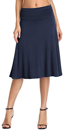 Urban CoCo Women's Basic Versatile Stretchy Flared Casual Mini Skater Skirt (Large, Navy Blue)