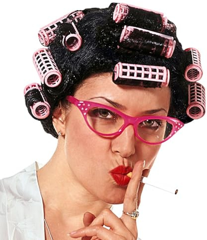 W WIDMANN MILANO Party Fashion G6213 - Perücke verzweifelte Hausfrau, schwarz, mit Lockenwickler, Karneval, Mottoparty