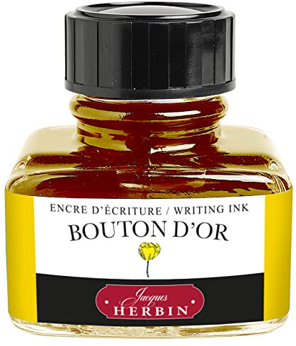 Jacques Herbin 13053T - One 30 ml Bottle of Ink for Fountain pens and Rollerball pens, Bouton d'or/Buttercup Yellow Colour - Made in France - Calligraphy