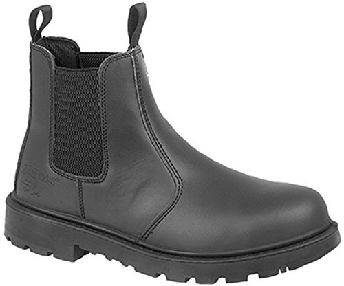 Unisex Black Leather Safety Dealer Boot - Grinder, Black Leather, 10 UK