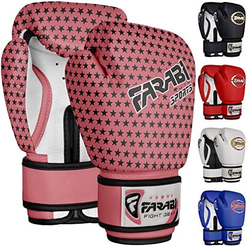 Farabi Sports Boxhandschuhe Kinder 4 oz Box Handschuhe MMA Muay Thai Kickboxen Sparring Boxsack Training Kinder Boxhandschuhe für Alter 3-7 Jahre (Pink Star, 4-oz)