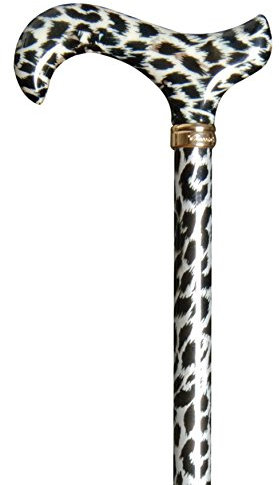 Design Gehstock SCHNEELEOPARD, bunt, Derbygriff aus ABS, Stock stabiles Leichtmetall, höhenverstellbar, Schneeleopardenfell-Optik,Gummipuffer.