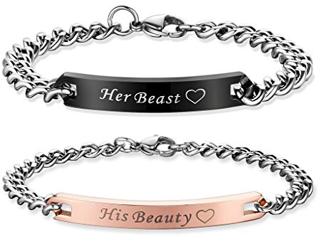 COAI partnerarmband med His Queen och Her King gravyr, 22 centimeters, Rostfritt stål, Utan sten