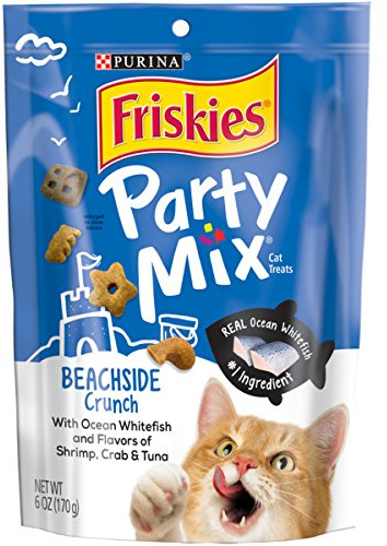 Friskies Party Mix Cat Treats, Beachside Crunch, Shrimp, Crab & Tuna Flavors, 6-Ounce Pouch, Pack of 7