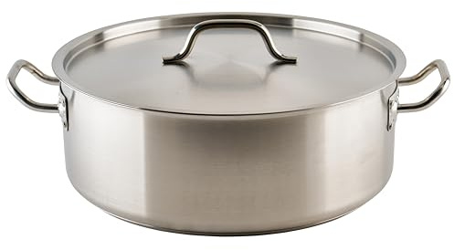 Winco Commercial-Grade Stainless Steel Brazier with Lid, 20 Quart
