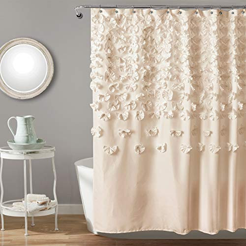 Lush Decor Lucia Duschvorhang – Stoff, gerüscht, floral, strukturiert, Vintage-Chic, Bauernhaus-Design, 183 x 183 cm, elfenbeinfarben