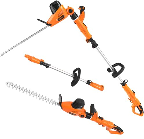 GARCARE 2 in 1 Electric Pole Hedge Trimmer, Power Hedge Trimmer with 20 inch Dual-Action Laser Cut & Adjustable Cutting Head, 4.8Amp, 600W, Corded