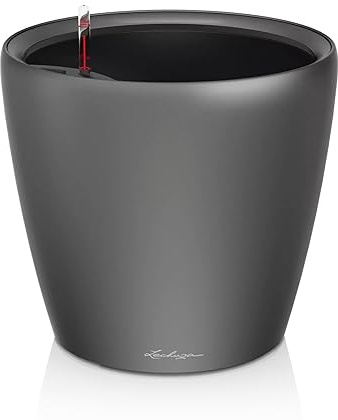 LECHUZA Self Watering Plant Pots CLASSICO LS D50 cm Plant Pot, Charcoal | 1 pack, D50 H47 cm, Large Size, Indoor, Outdoor, Drainage Hole, Quality Plastic, Frost-Resistant, Water Level Indicator