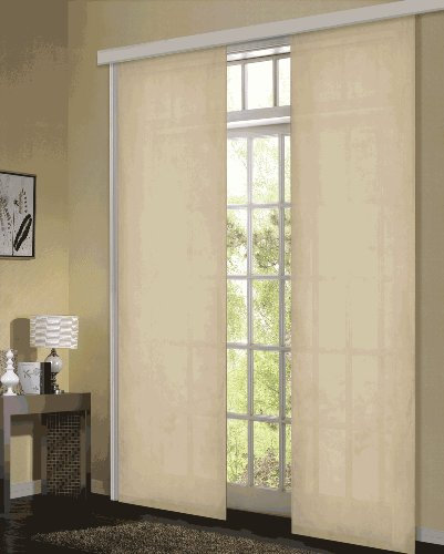 Gardinenbox Flächenvorhang, Schiebegardine Blickdicht matt, 2 Stück 245x60, Sand, aus Micro Satin (Mikrofaser Gewebe), mit Paneelwagen und Beschwerungsstange -085600-, 085600