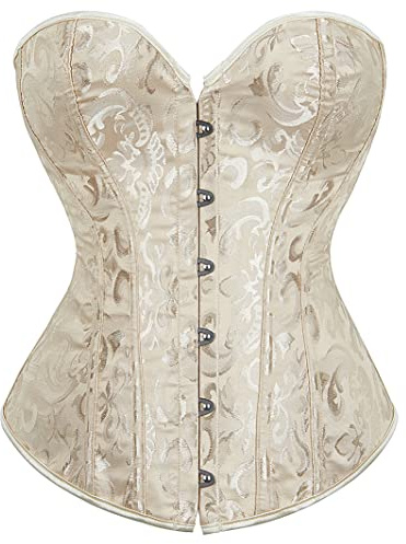 Alivila.Y Fashion Womens Sexy Brocade Vintage Corset Overbust Bustier 810-Cream-L