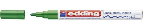edding 751 glanslackmarkör – grön – 1 lackmarkör – rund spets 1–2 mm – färgpenna för glas, sten, trä, plast och papper – vattentät, starkt täckande