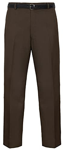 MyShoeStore Mens Formal Trousers Casual Business Office Work Home Belt Loops Smart Dress Pants Straight Leg Flat Front Everpress Pockets Waist (Brown, 32/31)
