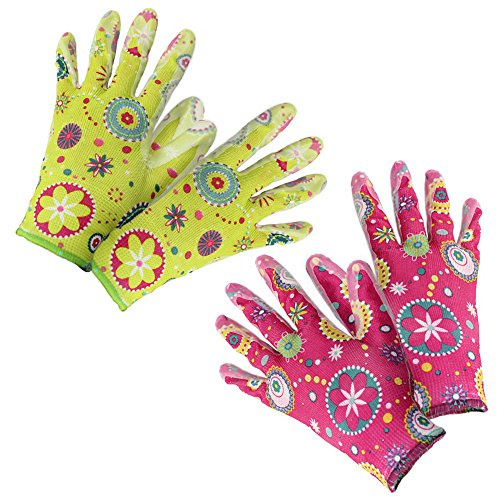 com-four® 2x Set de Gants de Jardinage pour les fleurs, Taille 8 - Gants de Jardinage vert et rose - Qualité Supérieure