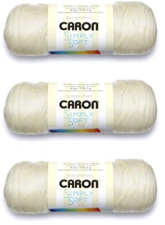 Caron Simply Soft Solids Yarn (4) Medium Gauge 100% Acrylic - 6 oz - Off White - Machine Wash & Dry