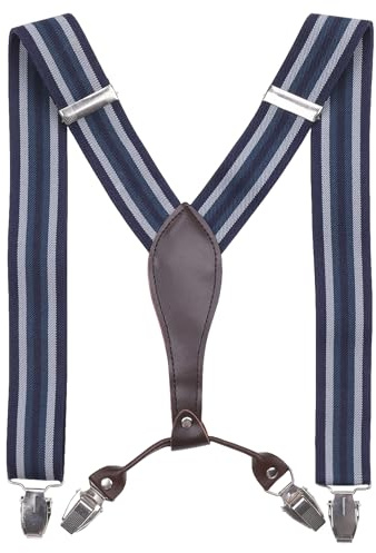Trimming Shop 35mm Men's Suspender Braces, Adjustable, Navy with Stripe