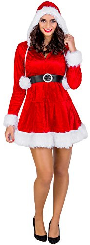 TecTake dressforfun Disfraz para Mujer Sra. Mamá Noel | Vestido Corto con Capucha & cinturón Maravilloso (M | no. 300307)