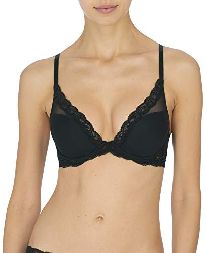 Natori Women's Feathers Contour Plunge Bra,Black,34C