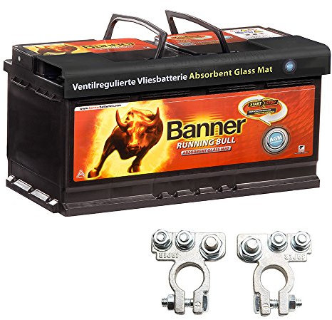 Banner Vliesbatterie AGM Running Bull 105AH 12V 60501 Batterie inkl. Polklemmen Auto Boot Wohnmobil