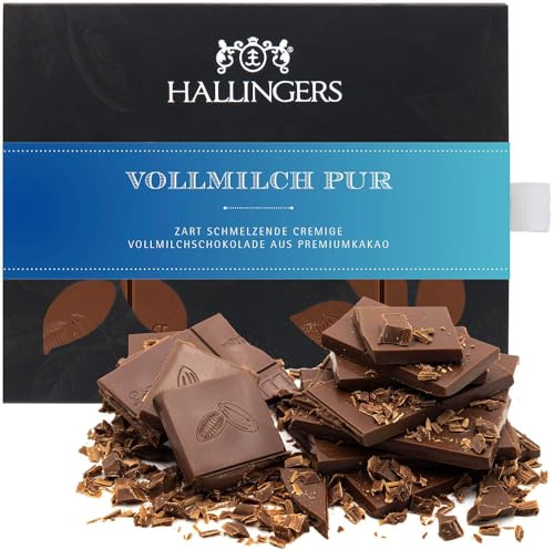 Hallingers Genuss Manufaktur Schokoladen Geschenk - Tafel Vollmilch Edel-Kakao zartschmelzend ganz pur - handmade ohne Alkohol, edle Geschenkverpackung Pur, genussvolle Geschenkidee