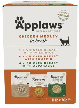 Applaws 100% Natural Wet Cat Food, Pouch Multipack Chicken Selection in Broth 70g, (12 x 70 g Pouches)