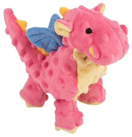 Moonmoon 70801 goDog Dragon With Chew Guard Technology Tough Plush Dog Toy, Coral, Small