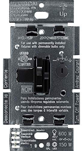 Lutron Ariadni/Toggler LED+ Dimmer Switch for Dimmable LED, Halogen and Incandescent Bulbs, 150 Watt, Single-Pole or 3-Way, AYCL-153P-BL, Black