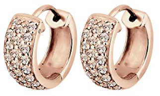 Elli Creolen Silber 925 Rosé Vergoldet 18K Damen Ohrringe für Frauen Kreolen mit Steinen 0.015ct Durchmesser 15mm Hoops 0303523115
