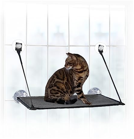 K&H Pet Products EZ Mount Window Kitty Sill Single Level, with Suction Cup Mounting System, Holds Over 22kg, 30.48cm x 58.42cm, Grey