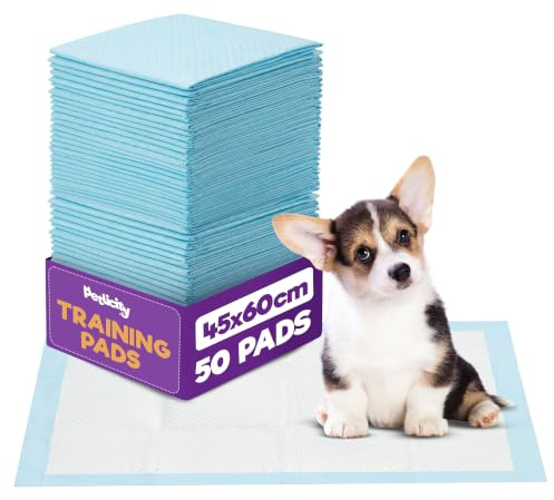 Petlicity 45x60cm Small Puppy Pads 50-pack - Disposable Puppy Training Pads, Highly Absorbent Leak-Proof Dog Training Pads, Premium Quality Quick-Dry Dog Pee Pads - Dog Pads for Pee, Dog Mats Small