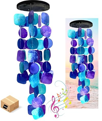 Bellaa 20414 Wind Chimes Outdoor, Garden Decorations, Musical, Indoor/Outside Windchimes, Beach, Ocean Breeze, Gifts for Mom, Gift for All Occasions, Purple Shells 27 inch