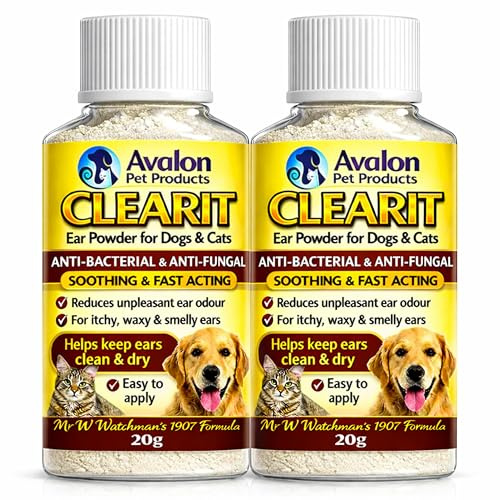 Avalon Pet Products CLEARIT 2 x 20G Ear Powder for Dogs & Cats – Anti Bacterial & Anti Fungal Powder Supports Yeast Control, Itching, Wax Build-Up & Odour - Helps Keep Ears Dry, Fresh & Comfortable