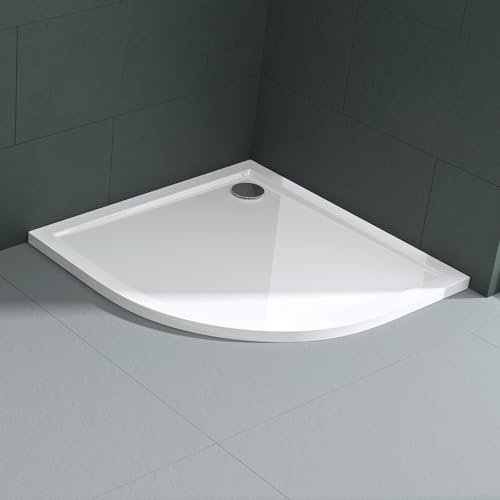 Mai & Mai Plato de Ducha 90x90x4 cm, Forma Cuarto de Círculo, Acrílico Blanco, Antideslizante, Ultra Plano, Fácil de Instalar Faro3