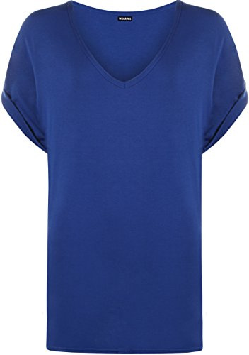 WearAll - Femmes Nouveau Plus Taille Femmes Court Tour en Haut Manche Bouffant Plaine Haut Dames V-Neck T-Shirt - Hauts - Femmes - Tailles 44-50
