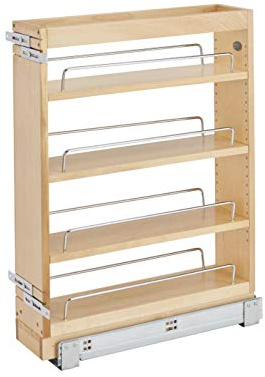 Rev-A-Shelf Pullout Base Cabinet Organizer, Adjustable Shelves for Full Height Kitchen or Vanity Cabinets, Maple Wood, 448-BC19-5C