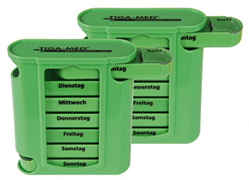 Medikamentendosierer grün Tablettenbox 2er Set (=2Stück) Tablettendosierer Pillendose 7 Tage Medikamenten Dosierer Original Tiga-Med Qualität