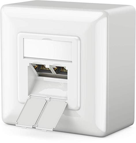 deleyCON 1x CAT 6a Universal Netzwerkdose - 2x RJ45 Port - Geschirmt - Aufputz oder Unterputz - 10 Gigabit Ethernet Netzwerk - EIA/TIA 568A&B - Weiß