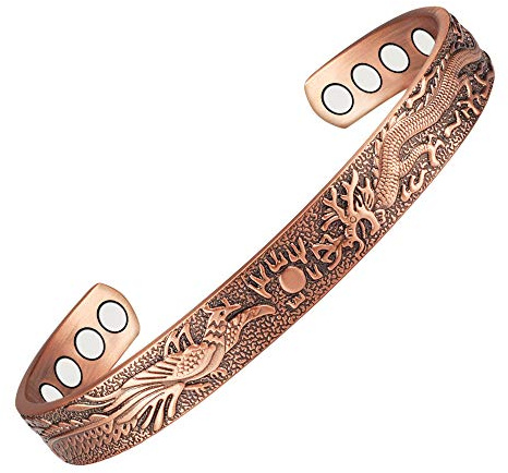 Wollet, Braccialetto magnetico rigido in rame, con 6 magneti, motivo con drago, per sollievo dal dolore, lunghezza: 16,5 cm, codice: CPB-0036SGA