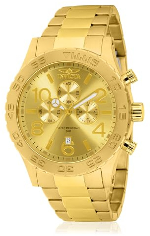 Invicta Men's 1270 Specialty Chronograph Gold Dial 18k Gold Ion-Plated Stainless Steel Watch