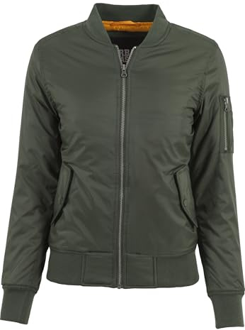 Urban Classics Damen Basic Bomber Jacket – Klassische Übergangsjacke im Regular Fit mit Ärmeltasche, Reißverschluss und kontrastfarbenem Innenfutter für Streetwear & Freizeit,olive,M